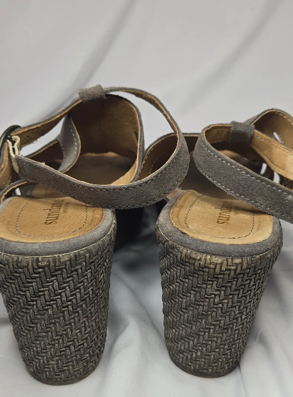 Sundance Leather Suede Wedge Sandals in Gray-Brown Ankle Strap Women's 39/8